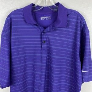 Nike Polo Shirt Adult Mens Large Lightweight Purple Striped Golf Performance